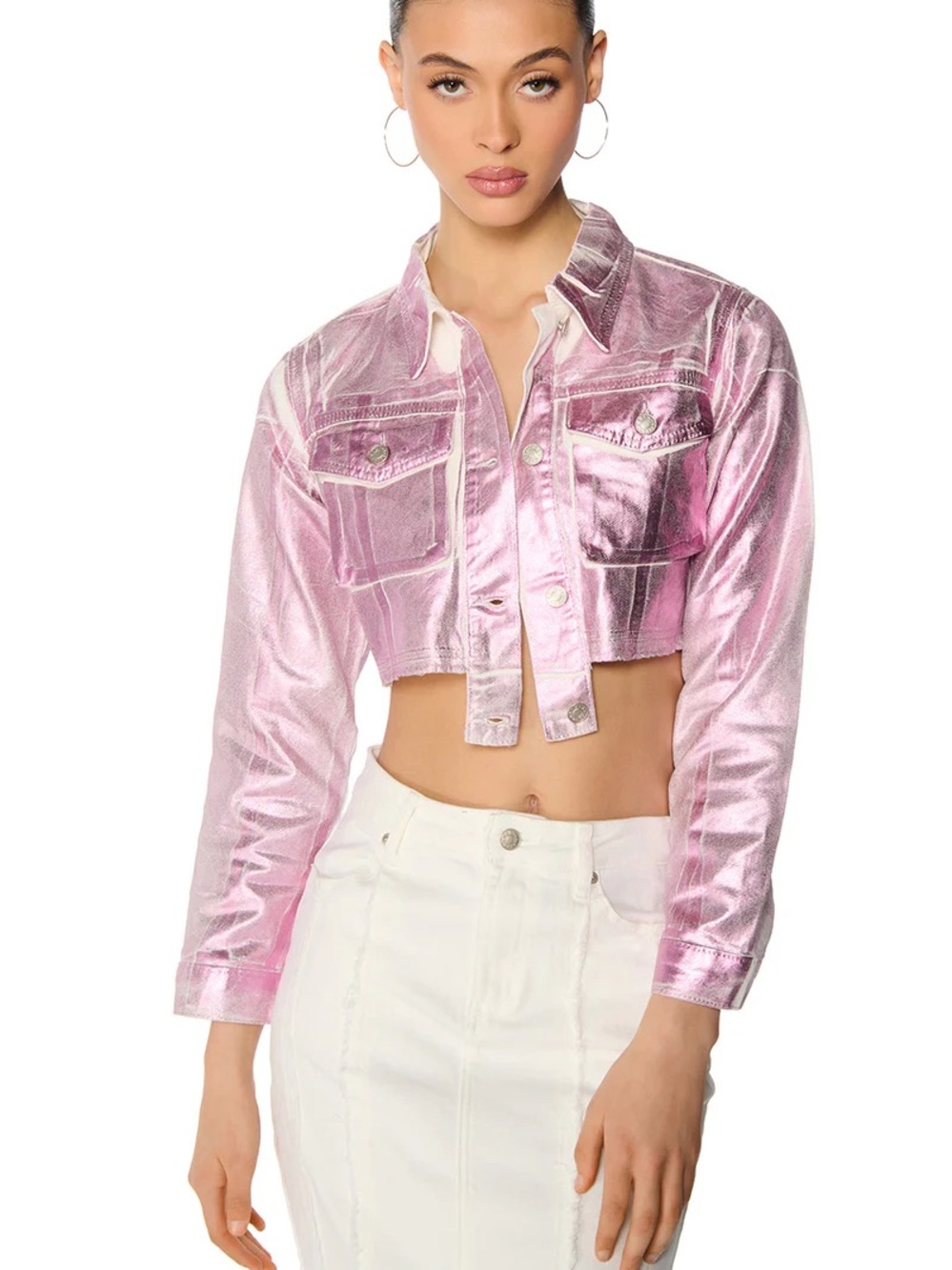 AKIRA Shimmering Pink Cropped Jacket